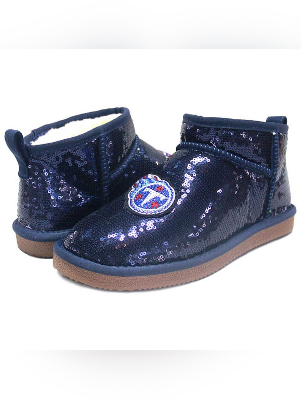 Tennessee Titans Cuce Women's Sequin Ankle Boots NFL Football Fan Shoes Size 9